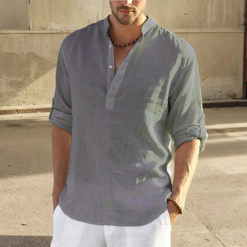 Ancona Linen Stand Collar Shirt