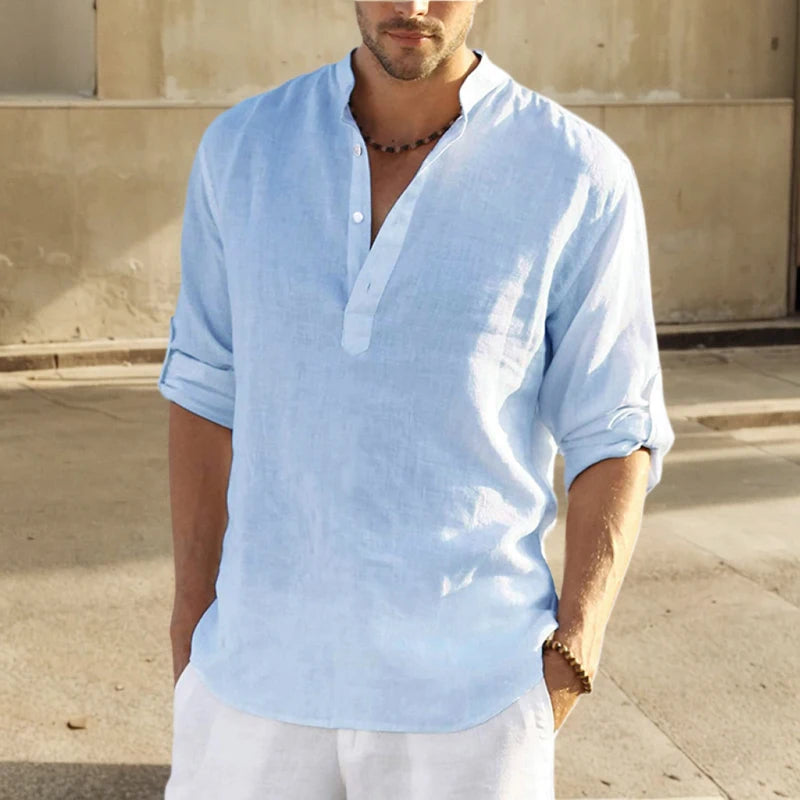 Ancona Linen Stand Collar Shirt