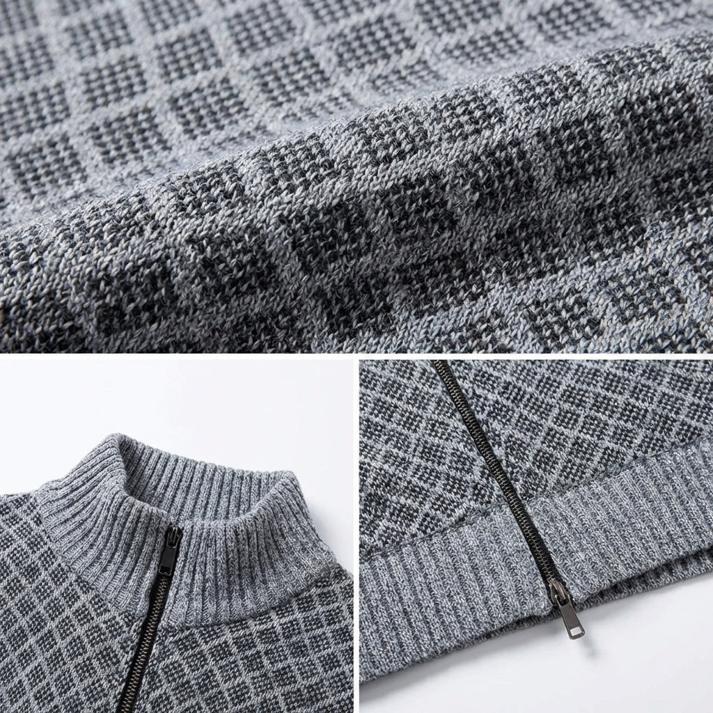 Benevento Diamond Knit Zip Cardigan