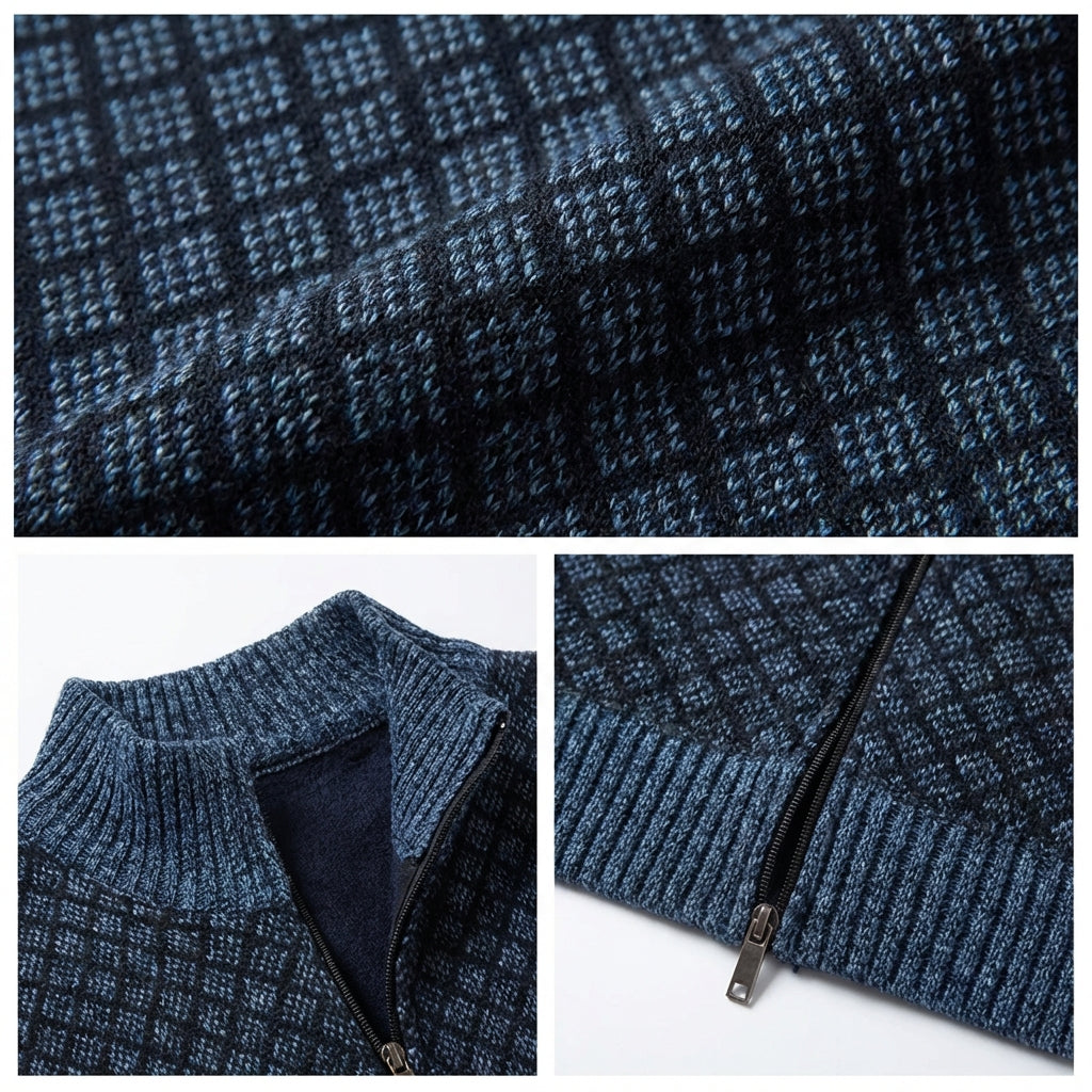 Benevento Diamond Knit Zip Cardigan