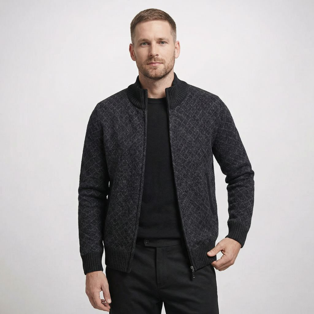 Benevento Diamond Knit Zip Cardigan