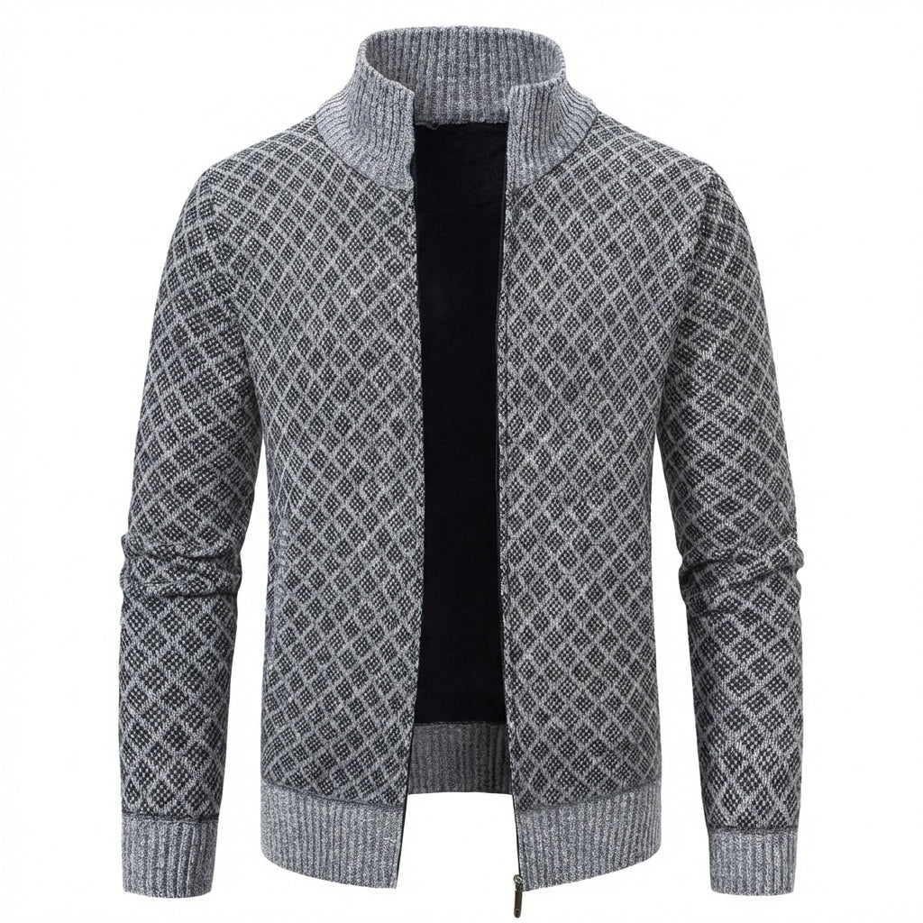 Benevento Diamond Knit Zip Cardigan