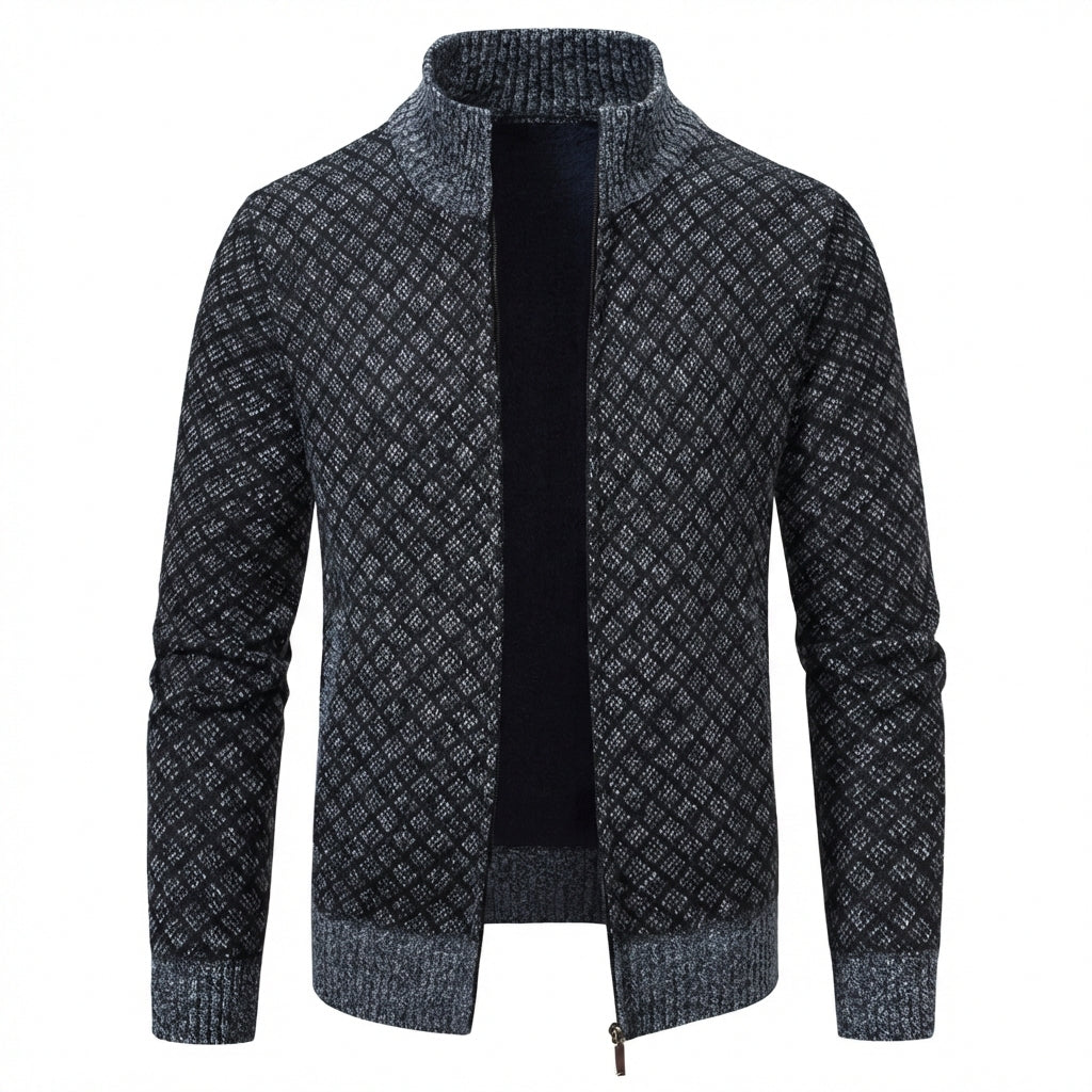 Benevento Diamond Knit Zip Cardigan