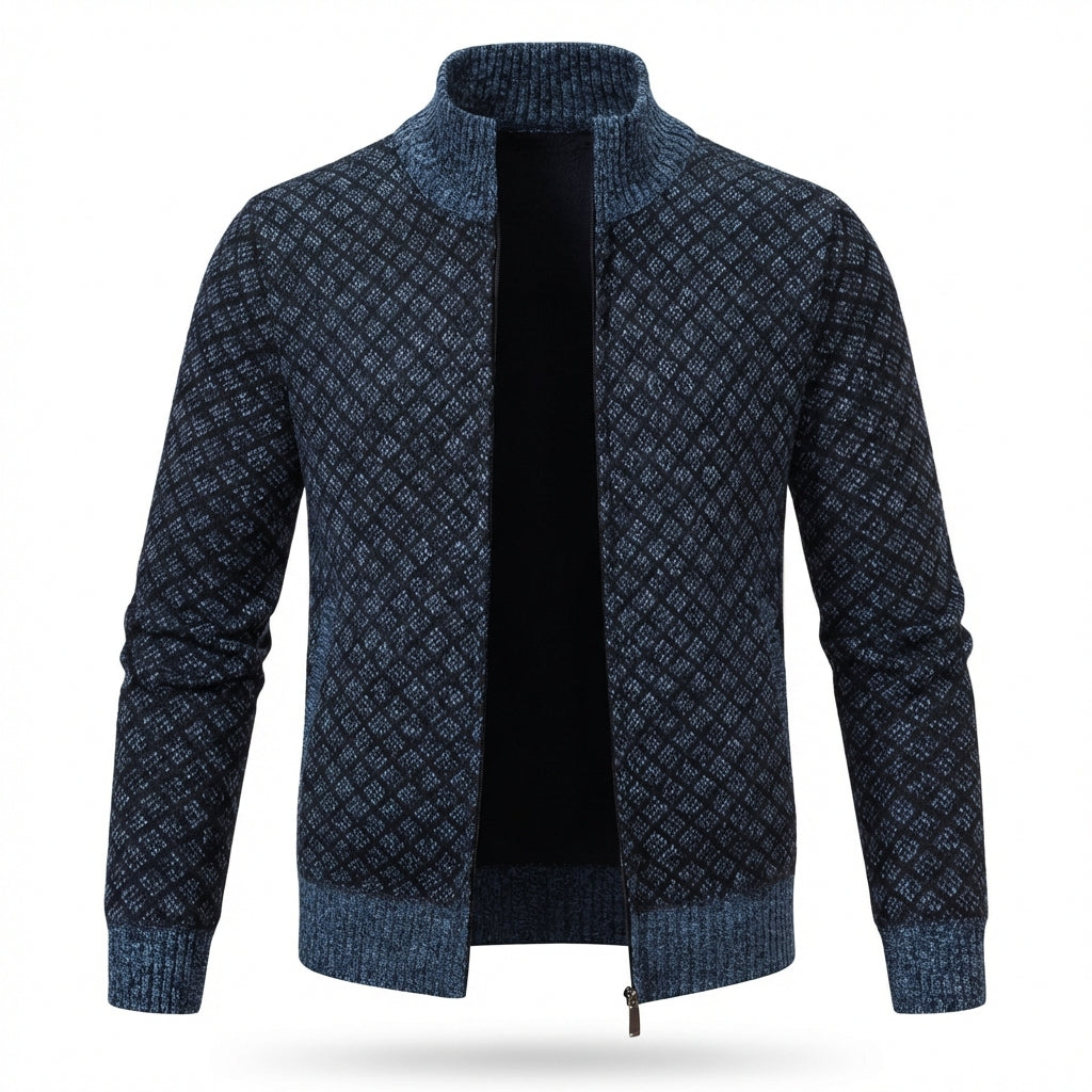 Benevento Diamond Knit Zip Cardigan