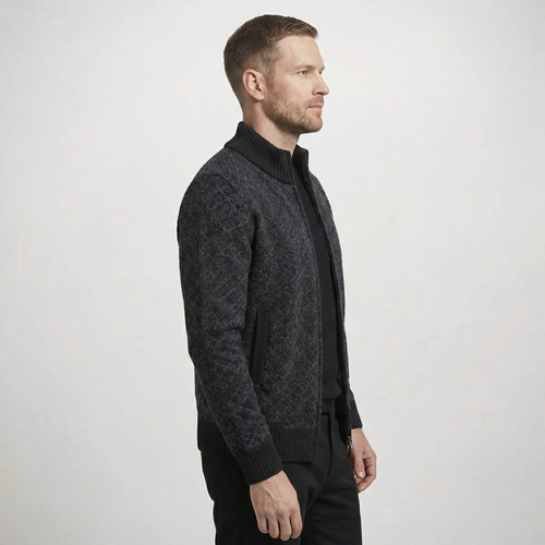 Benevento Diamond Knit Zip Cardigan